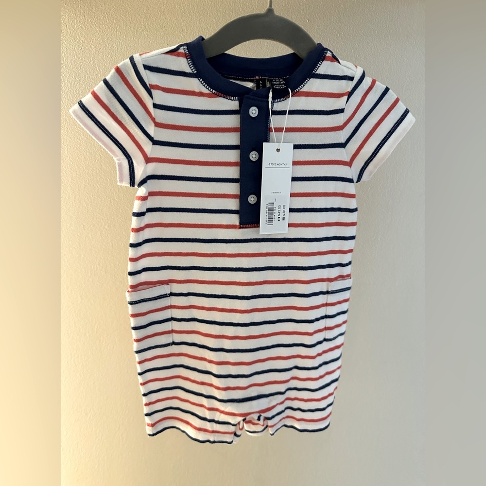 Janie and Jack Striped Navy and Red Romper